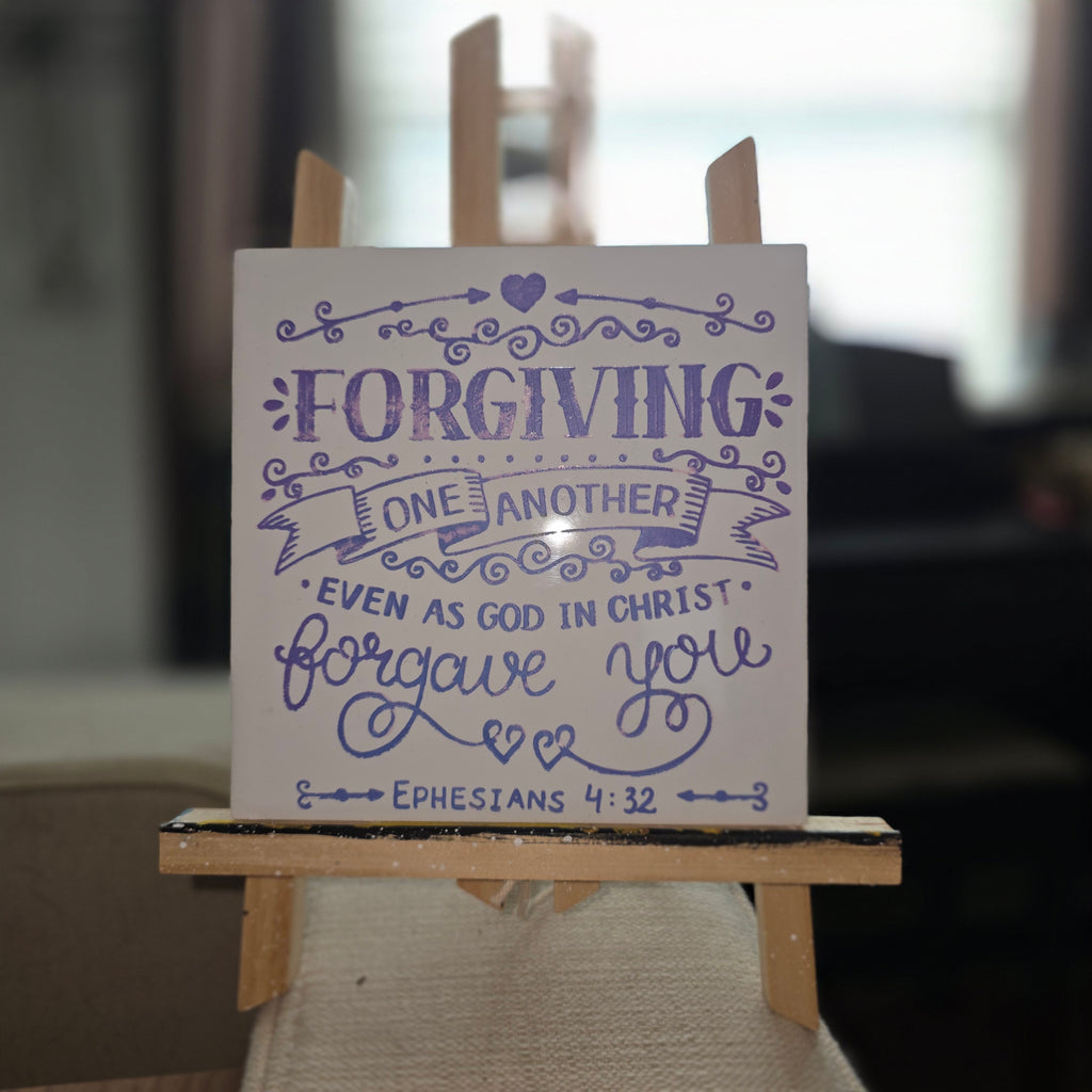 Ephesians 4:32 Ceramic Tile Engraved Hand Painted Violet