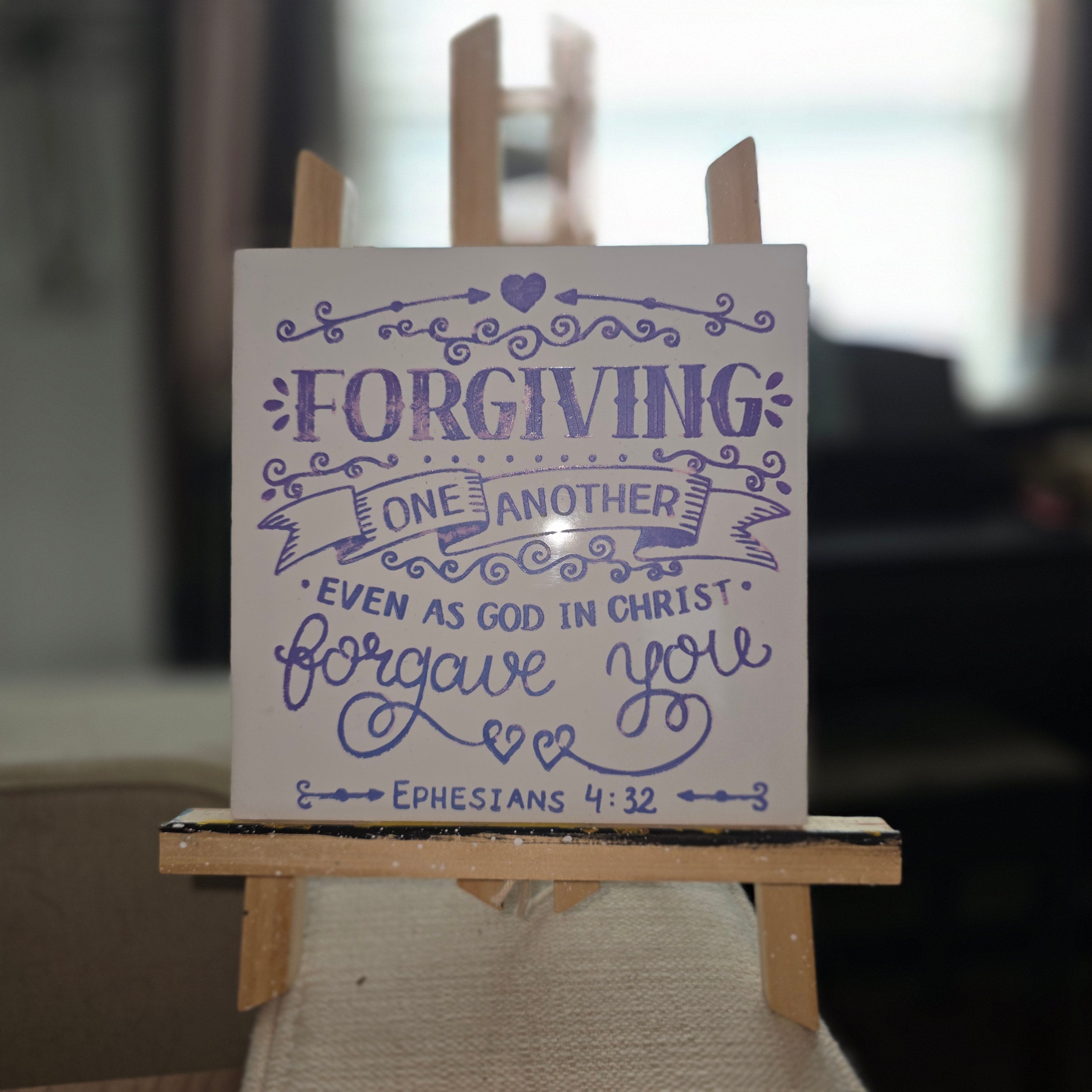 Ephesians 4:32 Ceramic Tile Engraved Hand Painted Violet