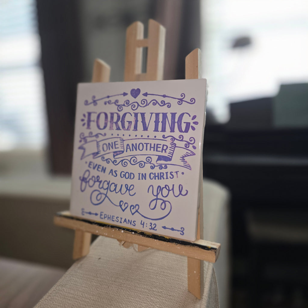 Ephesians 4:32 Ceramic Tile Engraved Hand Painted Violet