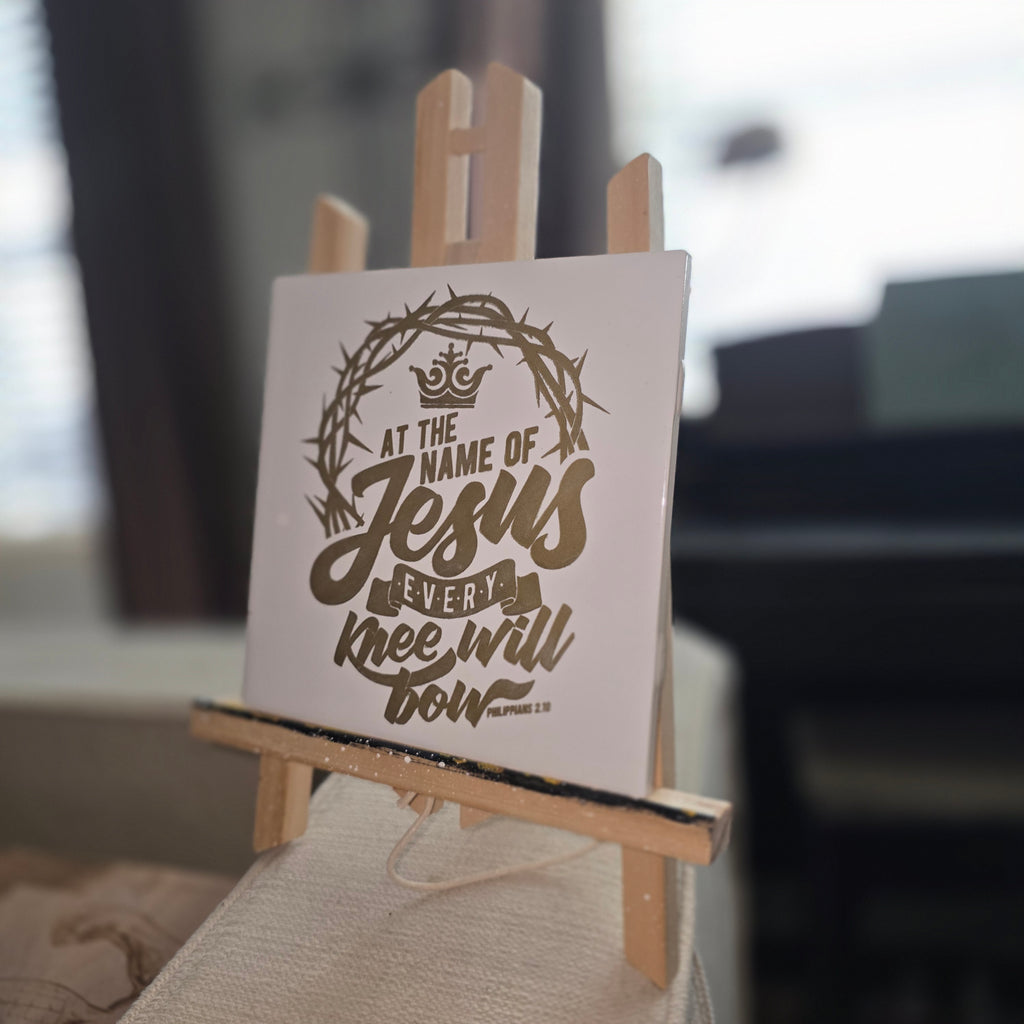 Philippians 2:10 Ceramic Tile Engraved Hand Painted Gold