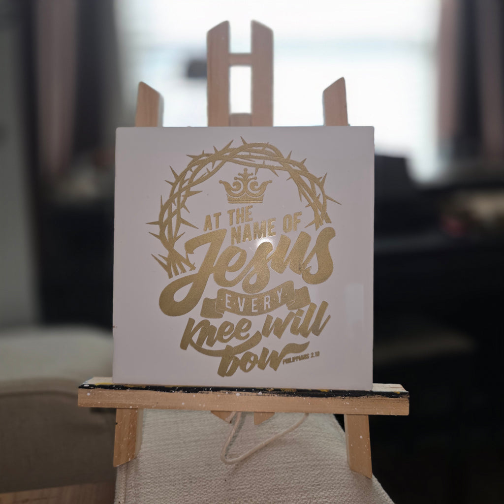 Philippians 2:10 Ceramic Tile Engraved Hand Painted Gold