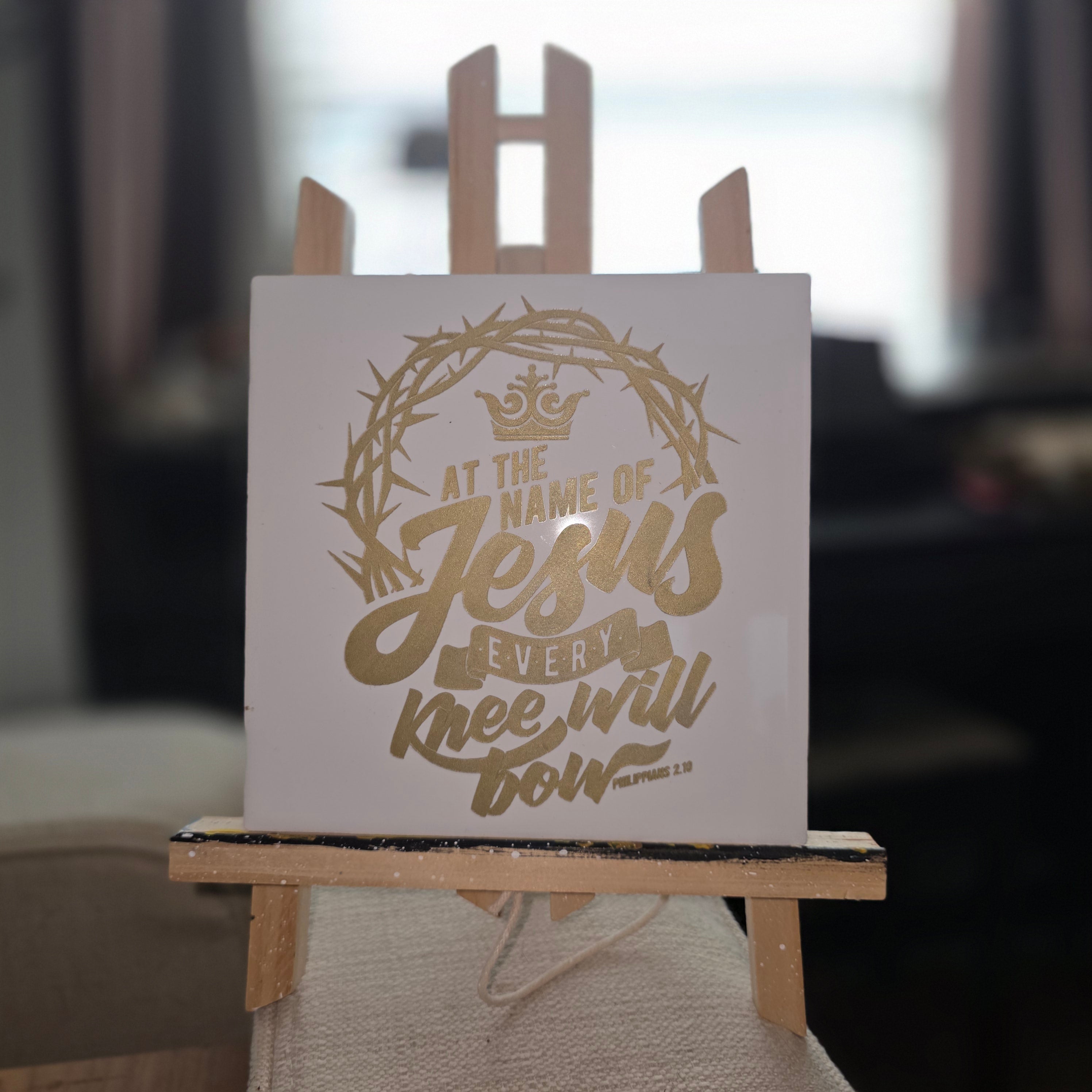 Philippians 2:10 Ceramic Tile Engraved Hand Painted Gold