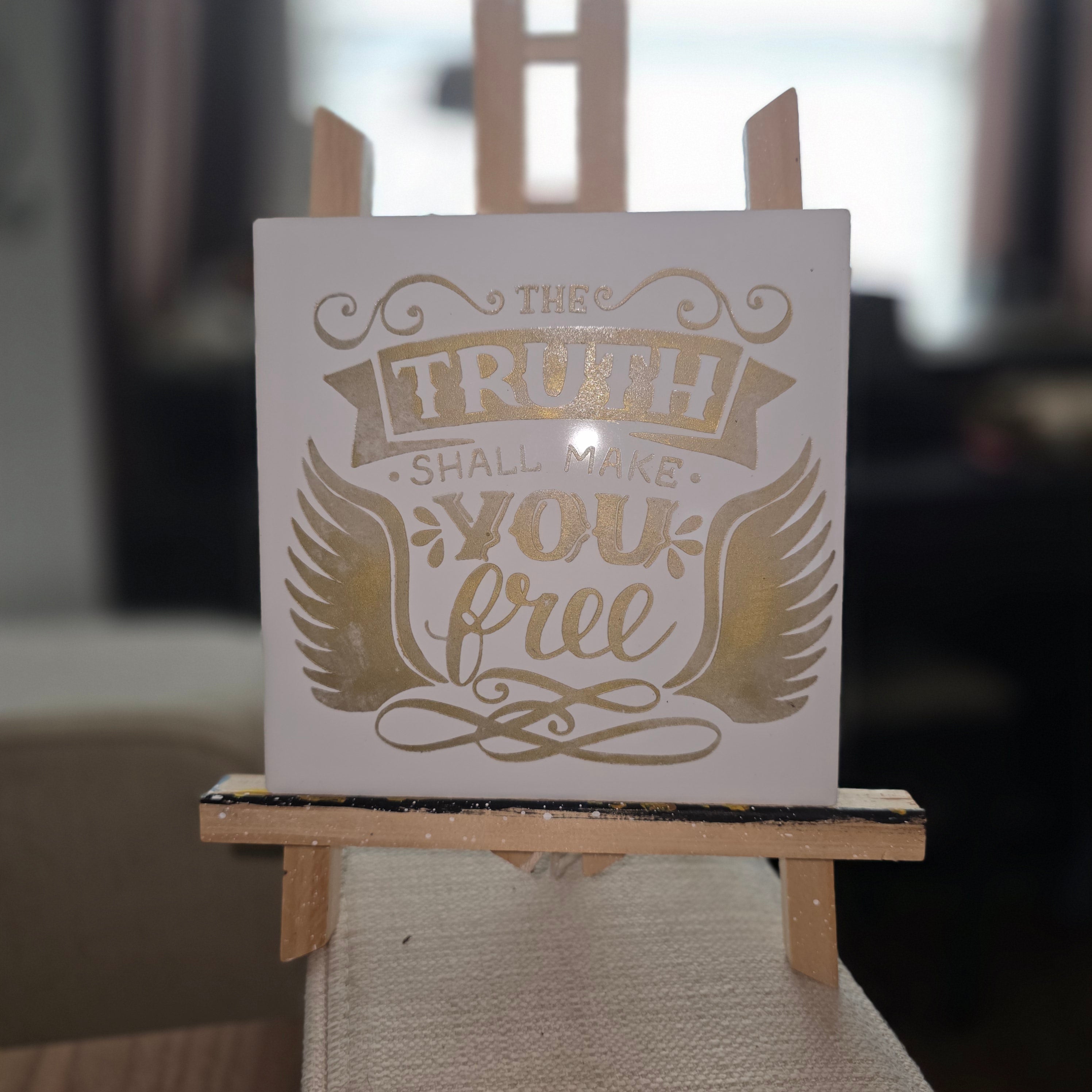The Truth Will Make You Free Ceramic Tile Engraved Hand Painted Gold